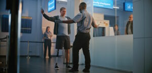 man with prosthetic leg in airport screening